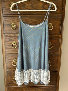 Matilda Jane Blue Camisole Top with Orange Polka Dots, Size XXL